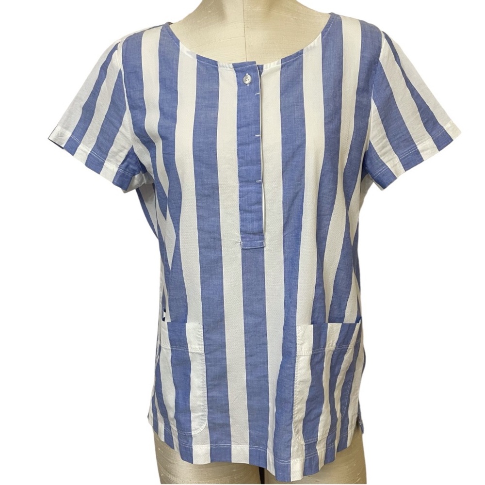 J.Crew Blue and White Vertical Striped 100% Cotton Blouse Size Small